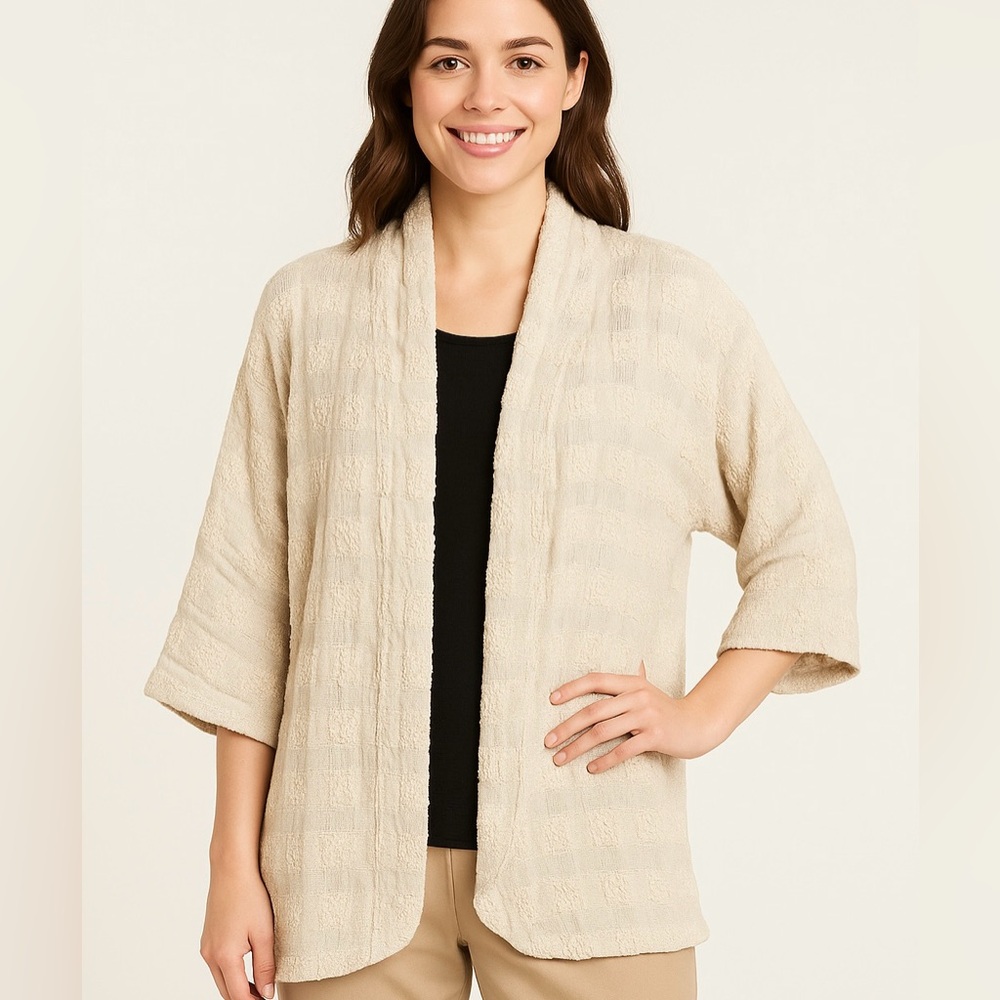 Masai Womens Textured Cotton Linen Open Shacket Cardigan Size M Neutral Cream